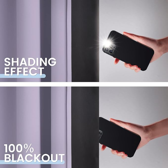 SimpleHome Lilac 100% Blackout Curtains Room Darkening Living Room 90 Inch | Curtains for Bedroom,Thermal Insulated Grommet Window Drapes,Curtains for Living Room with Black Back,52 x 90 Inch,2 Panels