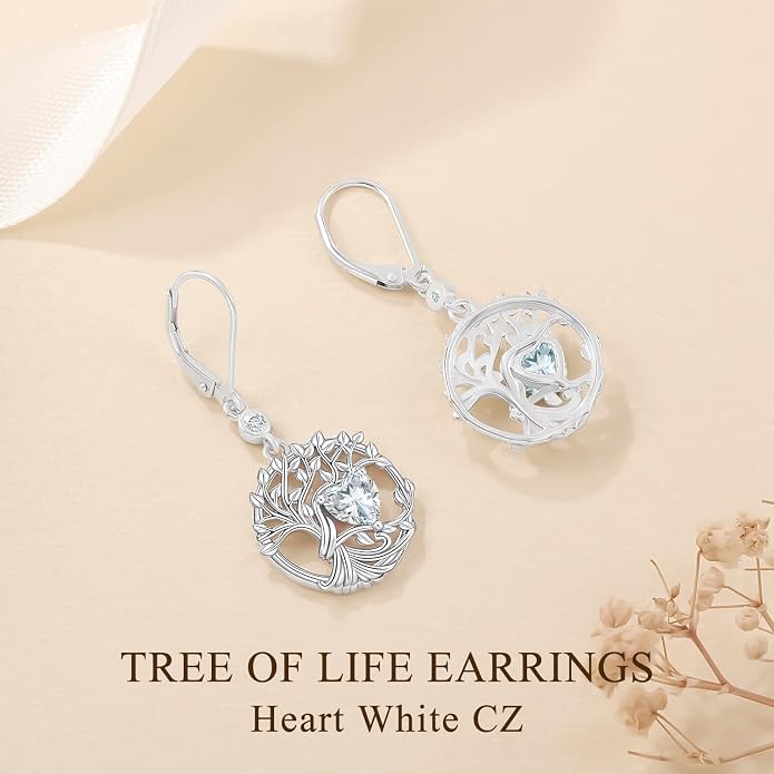 Odinstone 925 Sterling Silver Earrings Tree of Life Teardrop Moonstone Dangle Drop Leverback Earrings for Women