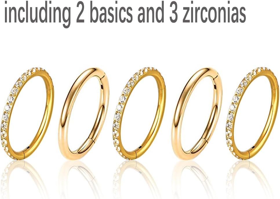 Casvort 5/10 PCS 16G Seamless Septum Nose Piercing Rings Zirconia Segment Tragus Hoop Rings 316 Stainless Steel Helix Ring Stack Clickers Ear Plugs Hangers Women Body Jewelry