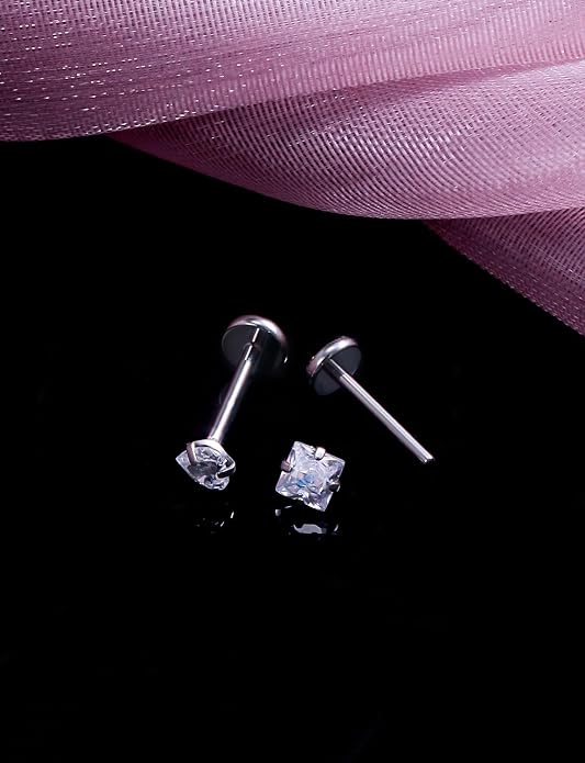 F136 Titanium Flat Back Screw on Nose Rings Earrings 20g 18g Stud for Men Women Cartilage Tragus Lip Labret Piercing Jewelry 6mm 8mm Hypoallergenic Internally Threaded