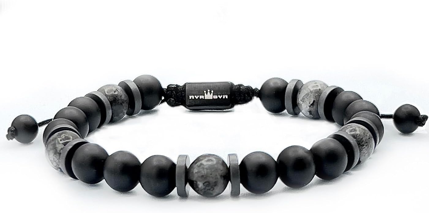 Mens Beaded Bracelet - Stone Jewelry, Black Onyx Hematite Bracelets, Mens Accessories, Adjustable