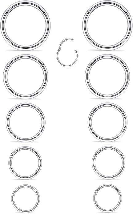 20G-2G Surgical Steel Hinged Clicker Septum Nose Rings Gauges Earrings Seamless Hoops Eyebrow Lip Ring Cliker Helix Tragus Daith Rook Earrings for Women Men