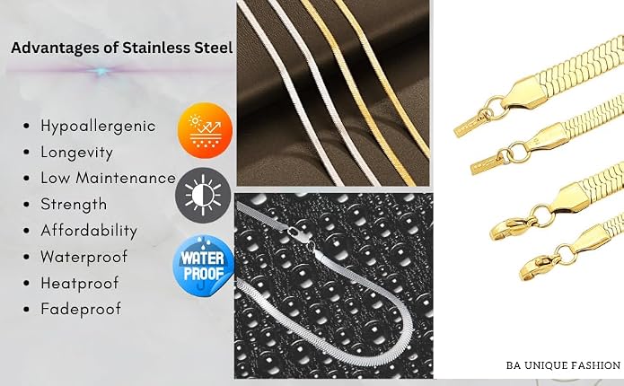 Herringbone Chain 316L Stainless Steel 14,16,18,20,22,24,27,30 inches Necklace for Men and Women in Gold, Silver Tone
