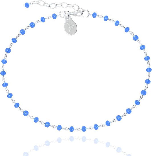 Dainty Gemstone Anklet for Women – 10 Inch Adjustable Anklet with 1 Inch Extender, Gold or Silver Plated Foot Jewelry, Minimalist Boho Style Gift