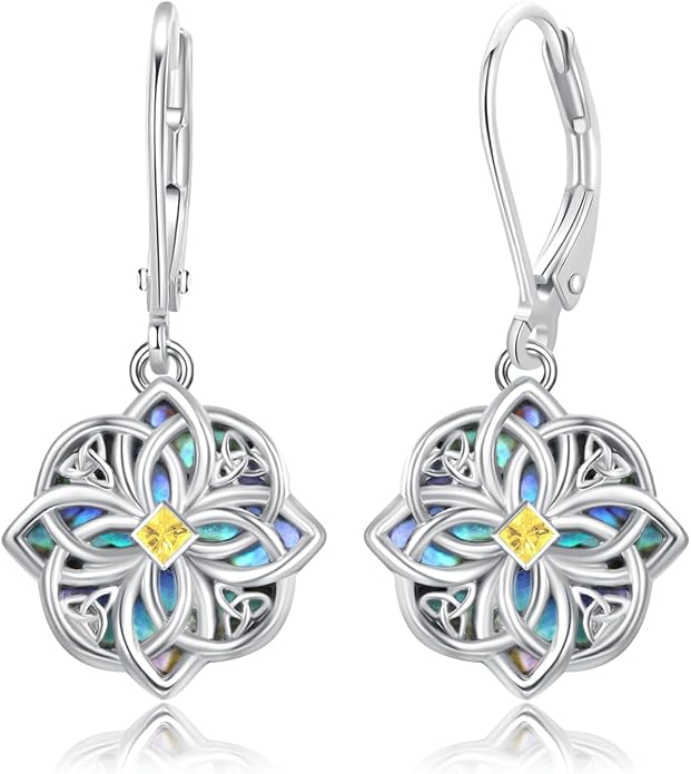 Celtic Knot Earrings 925 Sterling Silver Abalone Drop Dangle Celtic Earrings Gifts for Women