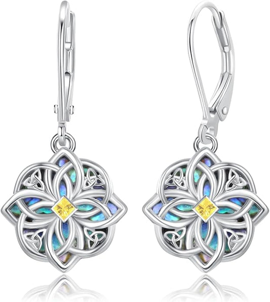 Celtic Knot Earrings 925 Sterling Silver Abalone Drop Dangle Celtic Earrings Gifts for Women