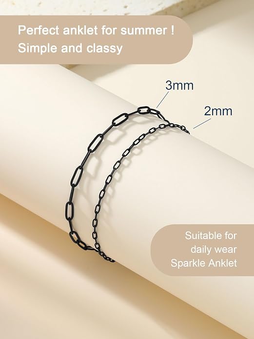 ChainsPro Stainless Steel Waterproof Anklet for Women, Adjustable Non Tarnish Layered Anklets, Trendy Dainty Cuban Link Ankle Bracelet Beach Jewelry Gifts for Swimming & Daily Wear (8.5+2 inches)