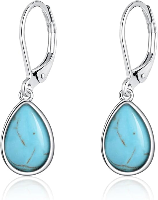 Larimar/Star/Dragonfly/Sunflower/Moonstone/Black Onyx Earrings for Women Leverback Dangle Earrings Hypoallergenic Jewelry for Women