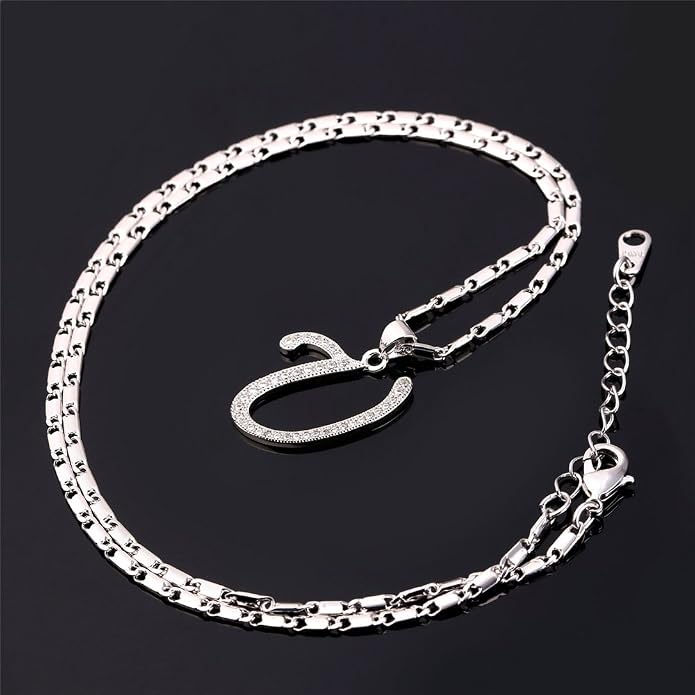 U7 Initial Necklace for Women, Gold/Platinum Plated CZ Crystal Letter A-Z Pendant Necklace, Shiny 20 Inch Name Chain Dainty Personalized Jewelry for Men Mom Wife Friend