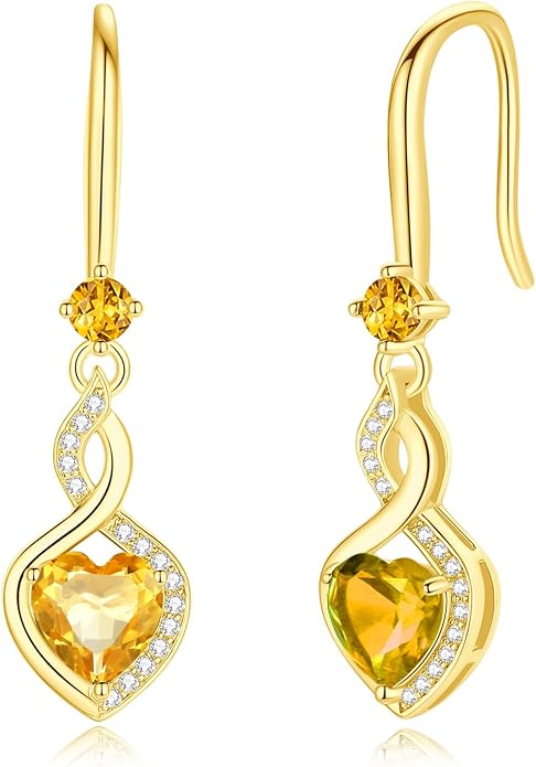 FANCIME Heart Infinity Dangle Drop Earrings 925 Sterling Silver Heart Gemstone Birthstone Earring