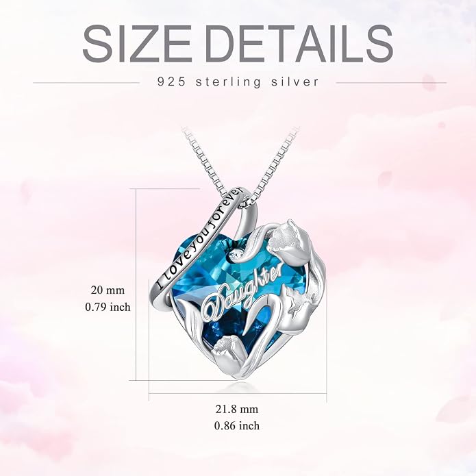 PROESS S925 Sterling Silver Daughter Heart Pendant Necklace from Dad Mom I Love You Forever Jewelry