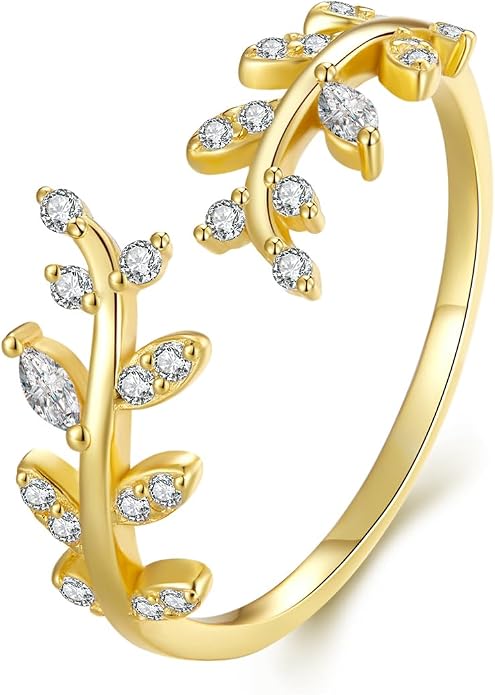MUNDELL 925 Sterling Silver Simple Multi-layer Leaf Adjustable Ring Green Lucky Leaves Statement Ring for Women Promise Ring Fine Jewelry
