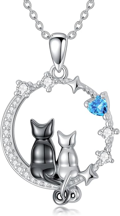 PELOVNY Teddy Bear Necklace for Women 925 Sterling Silver Bear/Highland Cow/Fox/Cat/Axolotl Birthstone Necklace Christmas Birthday Jewelry Gifts for Mom Daughter Wife Sister