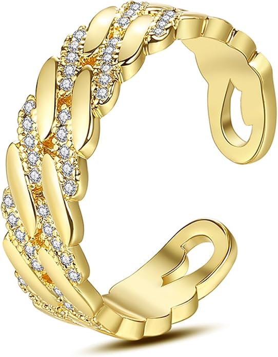 18K Gold Plated Rings for Women and Teen Girls Non Tarnish Cubic Zirconia Fidget Ring Butterfly/Snake/Mesh/Cross/Crown Knuckle Ring Open Adjustable Statement Stacking Chunky Rings