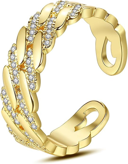 18K Gold Plated Rings for Women and Teen Girls Non Tarnish Cubic Zirconia Fidget Ring Butterfly/Snake/Mesh/Cross/Crown Knuckle Ring Open Adjustable Statement Stacking Chunky Rings