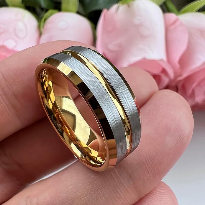 TUTISS 6mm 8mm Silver/Black/Blue/Gunmetal/Gold/Rose Gold Tungsten Rings for Men Women Fashion Engagement Wedding Bands Matte Finish Beveled Edges Comfort Fit