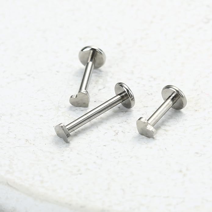 3pcs 16G 6mm 8mm 10mm G23 Titanium Internally Threaded 3mm Heart/Star/Cross/Moon/Lightning/Round Labret Monroe Lip Tragus Cartilage Earring Ring Stud Piercing Jewelry