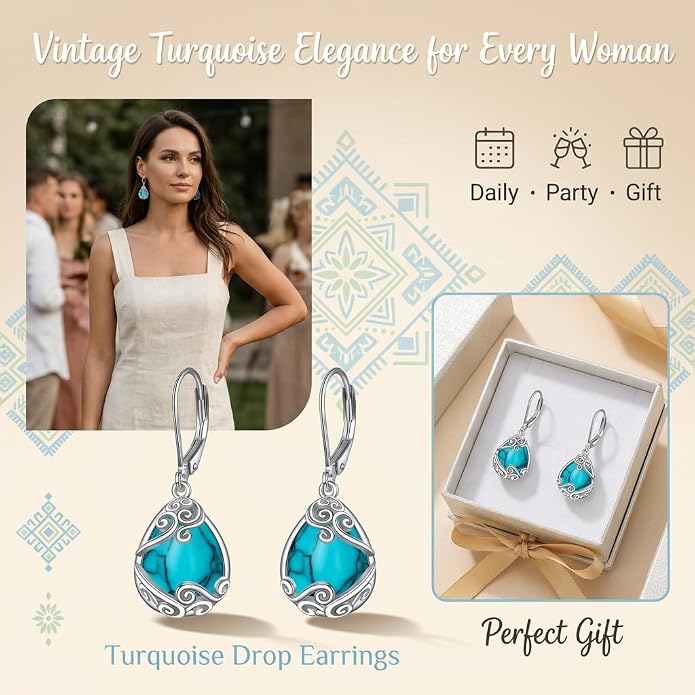 Teardrop Tree of Life/Filigree Earrings for Women Dangle Leverback Earrings Jewelry Gift Anniversary For Her