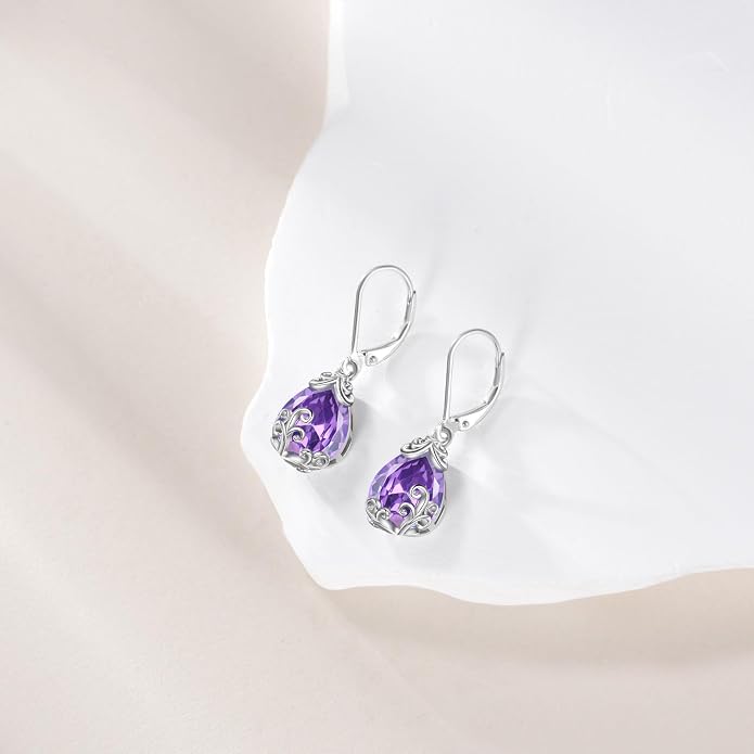 POPLYKE Celtic Filigree Teardrop Drop Dangle Earrings Sterling Silver Leverback Earrings Jewelry for Women