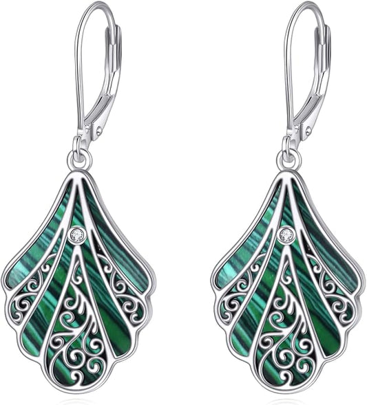 Abalone Shell Dangle Drop Earrings for Women 925 Sterling Silver Filigree Bohemian Earrings Jewelry Gift
