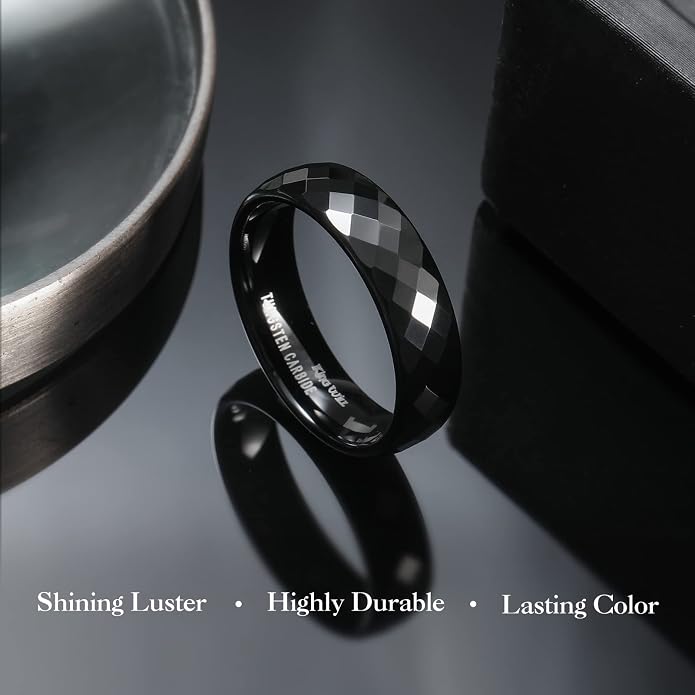 King Will Tungsten Carbide Wedding Ring for Men Women Promise Ring for Couple 2mm/4mm/6mm Black/Silver/Gold/Rose Gold Multi-faceted Shining Luster High Polished Wedding Band Comfort Fit