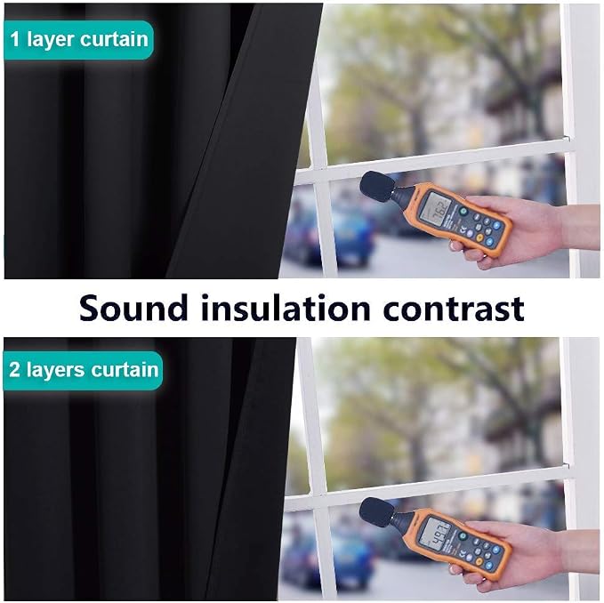 NICETOWN Extra Long Truly Blackout Drapes for Hall and Villa, 100% Blackout Window Curtain Panels with Black Lined for Night Shift Worker, 70-inch Width Each Panel, 108-inch Length, Black, 2 Pieces