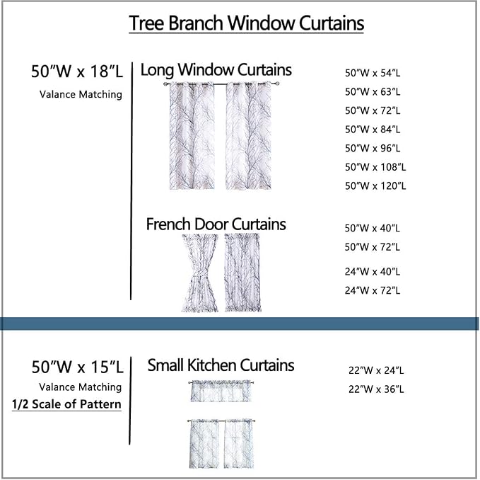 FMFUNCTEX Linen Sage Green White Semi Sheer Print Curtains 45 Inch 2 Panels | Short Sheer Branch Patterned Drapes, Light Filtering Grommet Panels for Kitchen, Bathroom, Cafe Windows and Farmhouse Curtain
