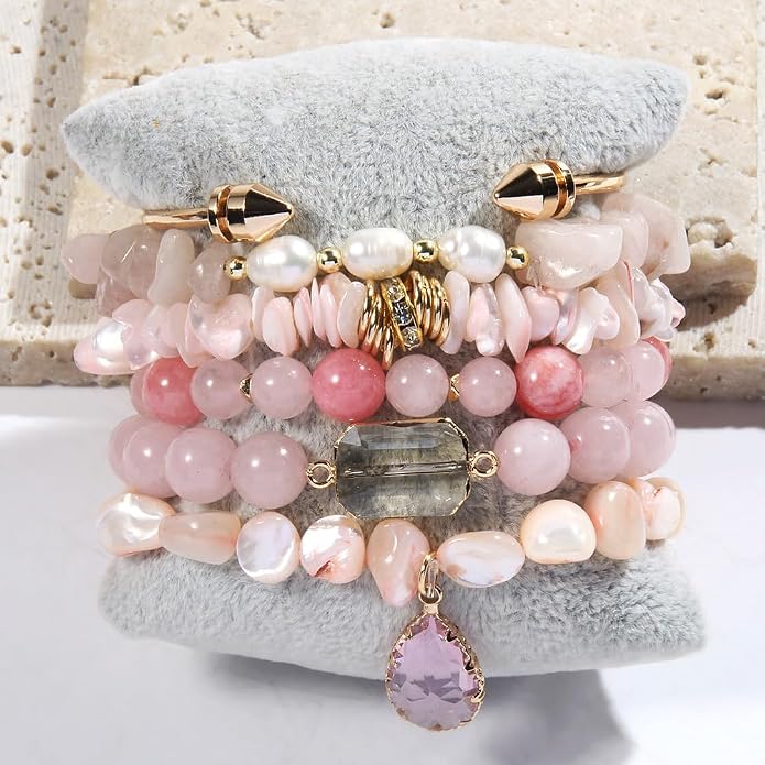 Yomisa 5PCS 6PCS Natural Boho Beaded Bracelets/Bangle for Women Men,Healing Turquoise Jasper Agate Crystal Gemstone Stone Chakra Multilayer Wrap Bohemian Handmade Jewelry Beads Stretch Bracelet Set