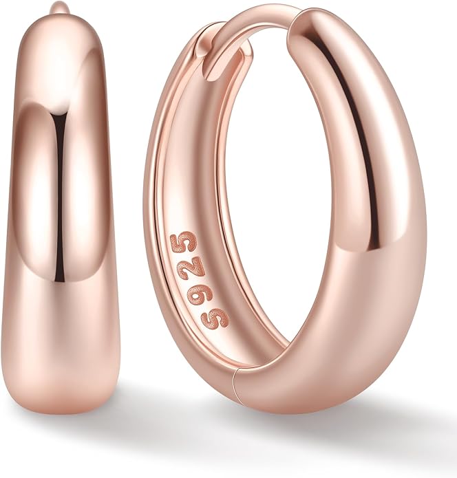 ChicSilver Solid 925 Sterling Silver Chunky Hoop Earrings for Women, Silver Small Thick Huggie Earrings Hypoallergenic Lightweight Silver Hoop Earrings for Sensitive Ears (8/10/12/14mm)