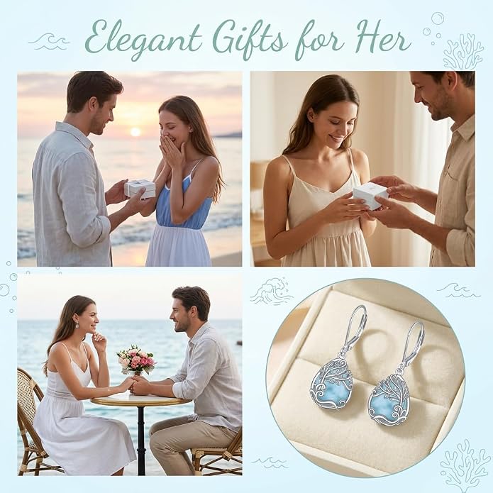 Teardrop Tree of Life/Filigree Earrings for Women Dangle Leverback Earrings Jewelry Gift Anniversary For Her