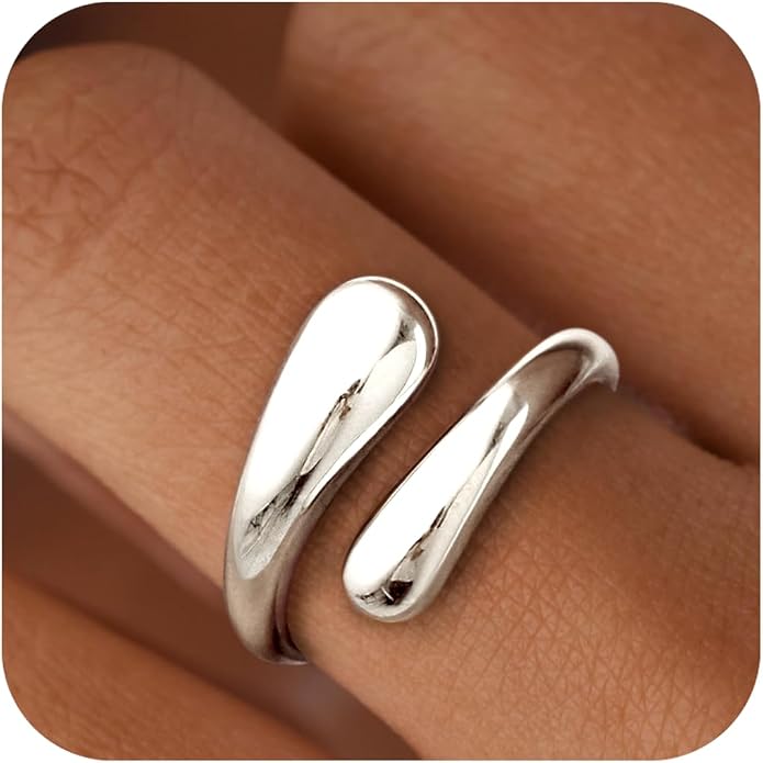 Non Tarnish Gold Chunky Rings for Women, 14K Gold Plated Statement Dome Rings Stacking Silver, Adjustable Mens Eternity Wedding Band Mixed Metal Jewelry Size 3-13