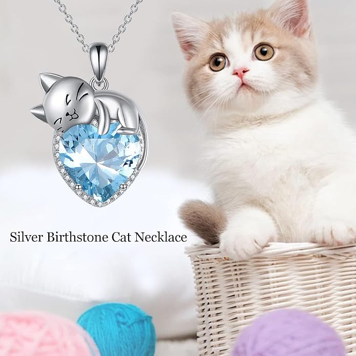 Cat Necklace Sterling Silver Cat Zircon Pendant Gothic Jewelry for Women Animal Lovers Gifts