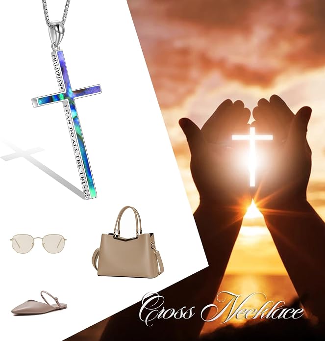 POPLYKE Cross Necklace 925 Sterling Silver Philippians 4:13 I Can Do All The Things Inspirational Necklace Gifts for Women Men 20+2''