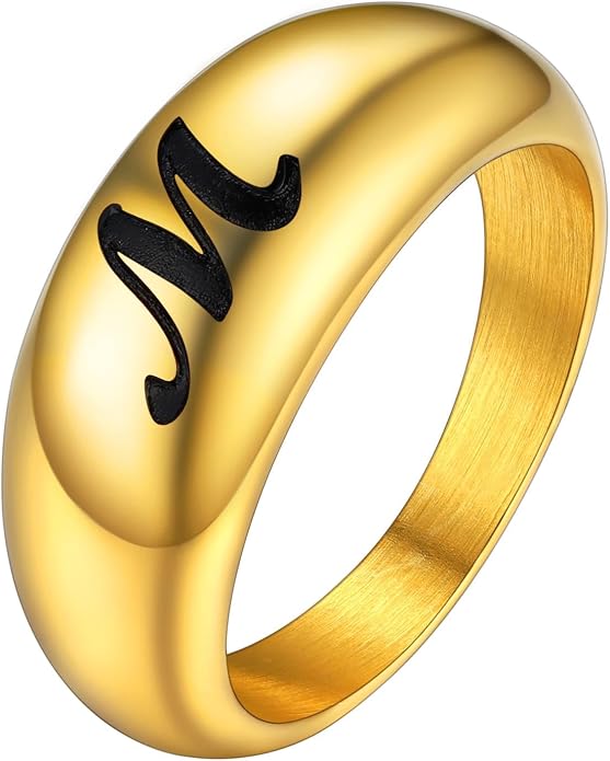 GOLDCHIC JEWELRY Chunky Dome Ring for Women, Stainless Steel Bold Stacking Croissant Statement Ring For Men (Size 7-12, Custom)