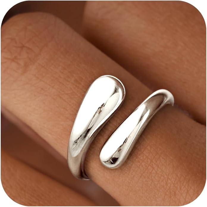 Non Tarnish Gold Chunky Rings for Women, 14K Gold Plated Statement Dome Rings Stacking Silver, Adjustable Mens Eternity Wedding Band Mixed Metal Jewelry Size 3-13