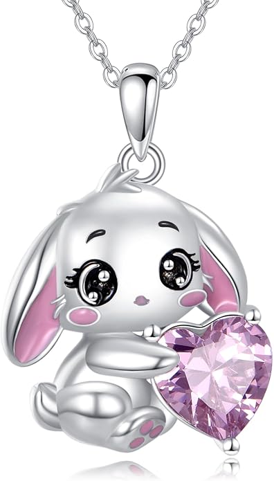 Bat/Cow/Cat/Bunny Necklace 925 Sterling Silver Heart Animal Pendant Necklace for Women