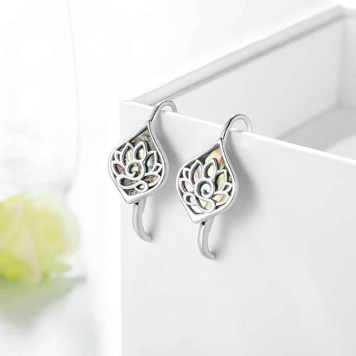 Lotus Earrings 925 Sterling Silver Yoga Lotus Jewelry Lever back Earrings Stud Earrings Gifts for Women Mom