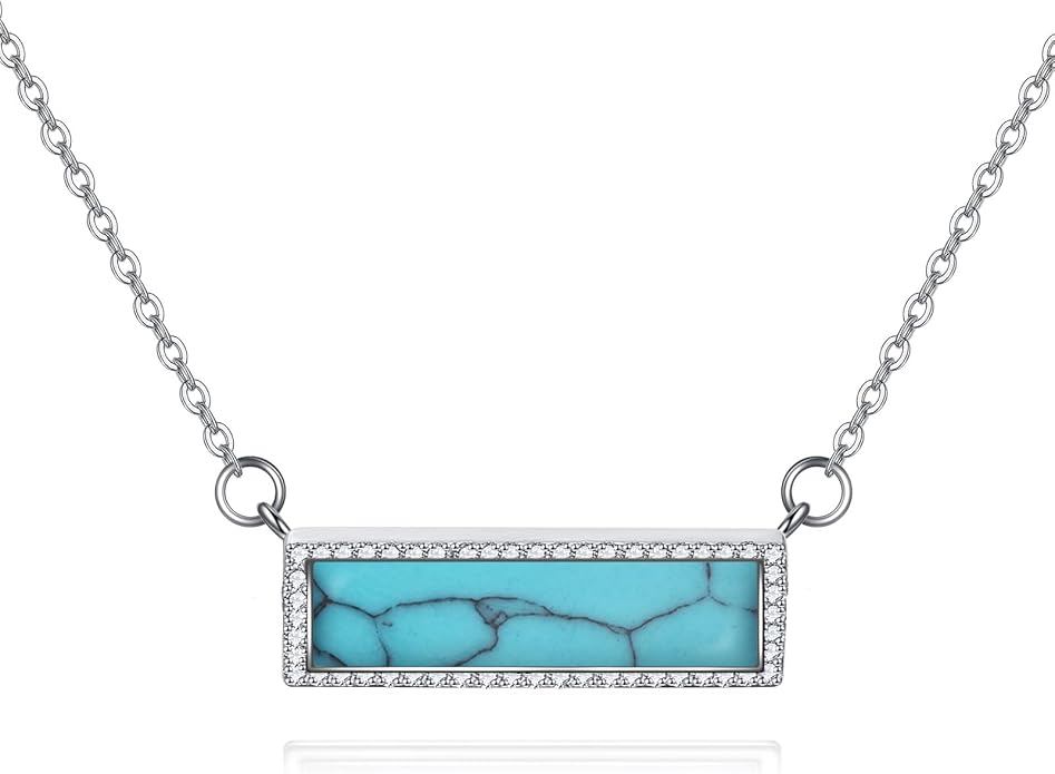 Larimar/Turquoise/Rose Quartz/Black Onyx Necklace for Women Sterling Silver Bar Necklace Pendant Jewelry Gift for Women