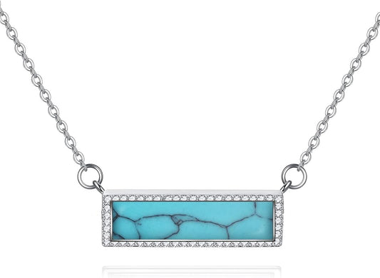 Larimar/Turquoise/Rose Quartz/Black Onyx Necklace for Women Sterling Silver Bar Necklace Pendant Jewelry Gift for Women