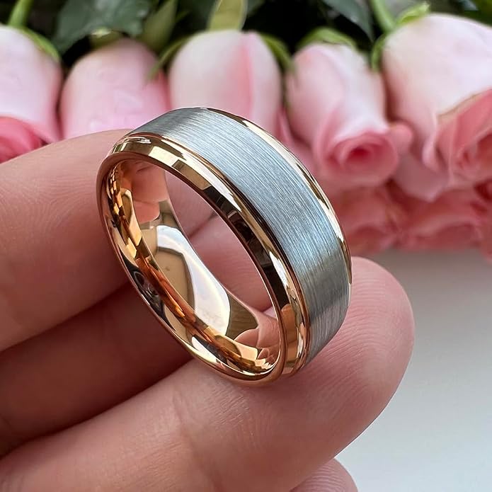 TUTISS 6mm 8mm Tungsten Rings for Men Women Fashion Engagement Wedding Bands Brushed Finish Stepped Beveled Edges Comfort Fit