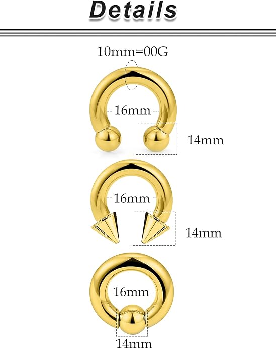 00G 0G 2G 4G 6G 8G 10G 12G 14G 16G Septum Rings Silver Black Surgical Steel Heavy Gauges Earrings Stretching kit Eyebrow Lip Septm Nose Rings Helix Tragus Daith Rook Earrings Hoops 10mm-19mm
