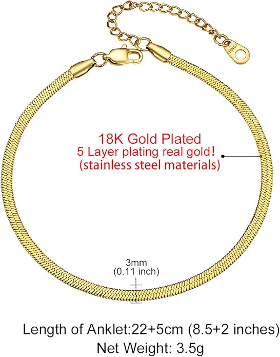GoldChic Adjustbale Link Chain Anklet for Women Summer Jewelry, 316L Stainless Steel Figaro/Wheat/Twist Rope/Cuban Foot Bracelet-Waterproof, Resizable 9"-12" (Gift Box Included)