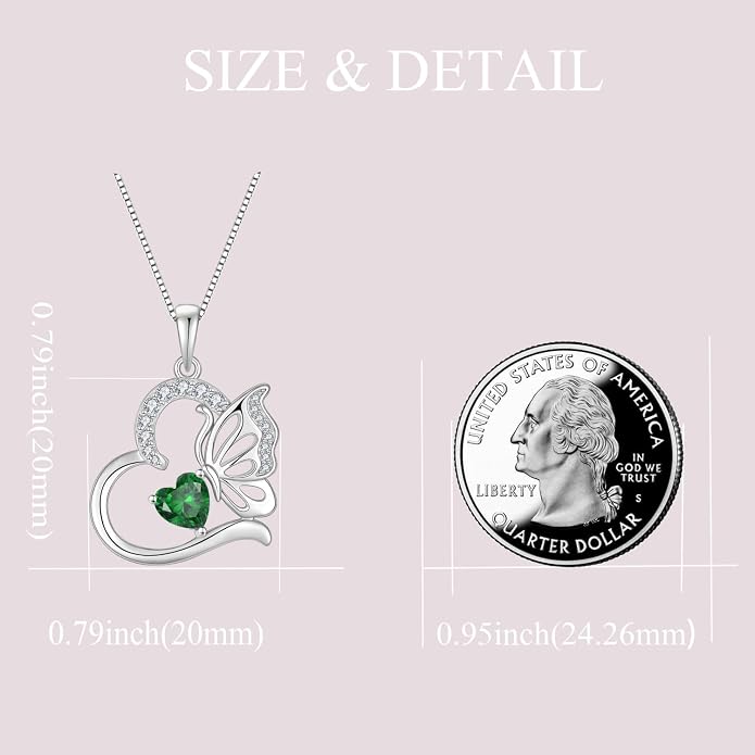 Butterfly Necklace for Women 925 Sterling Silver Heart Pendant Birthstones Jewelry Gift