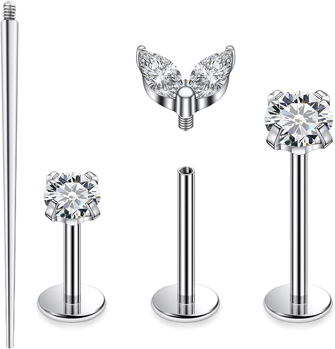 20G 18G 16G Astm F136 Titanium Internal Thread Flat Back Earrings Nose Studs Tragus Forward Helix Conch Cartilage Lobe Earring Stud Medusa Labret Monroe Lip Ring Piercing Jewelry For Women Men