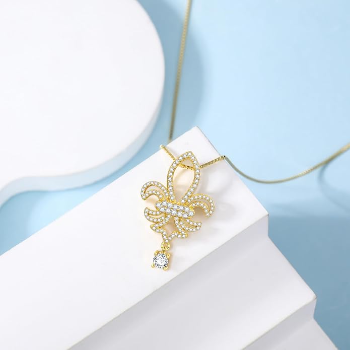 925 Sterling Silver Butterfly/Crescent/Witches Knot/Fleur-De-Lis/Thorny Crown Pendant Necklace Gold Plated Gemstone Birthday Gift for Wife Girlfriend Mom Daughter