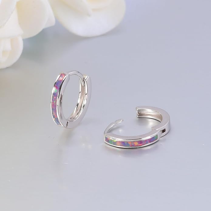 CiNily Sterling Silver Hoop Earrings, Tiny Opal Hoop Earrings for Women Small Huggie Earrings Lightweight Dainty Mini Hoops Hypoallergenic Jewelry Cartilage Piercing Hoop Earrings 12mm
