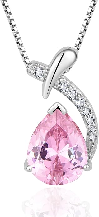 Teardrop Birthstone Necklace for Women,925 Sterling Silver Pear Cut Zircon Gemstone Pendant Necklace for Birthday Engagement Anniversary Wedding Jewelry