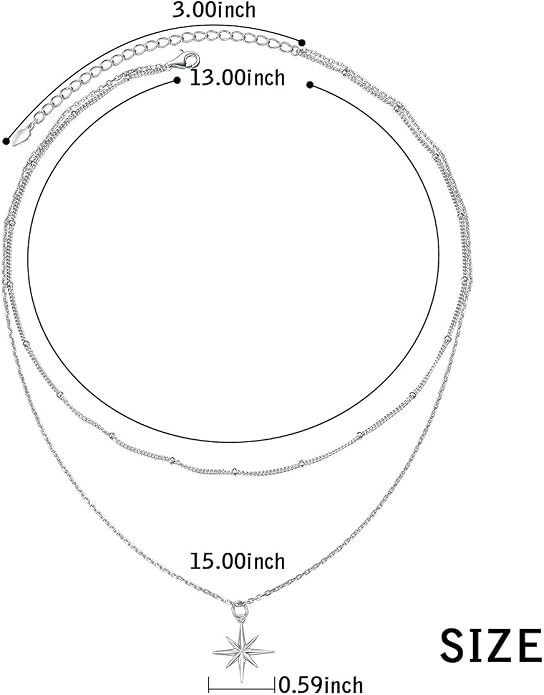 FLYOW Layered Choker Necklace S925 Sterling Silver Star Full Moon Daisy Flower Pendant Disc Jewelry Adjustable Clavicle Necklaces for Women Girls Birthday Gifts