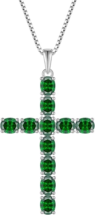 925 Sterling Silver Cross Necklace for Women Men Christian Jesus Faith Birthstone Cross Crucifix Pendant Necklaces