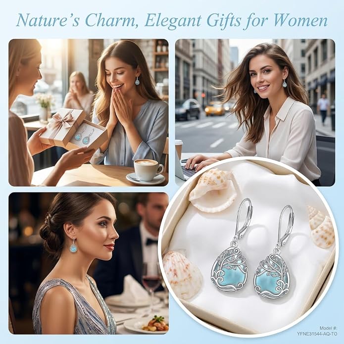 Teardrop Tree of Life/Filigree Earrings for Women Dangle Leverback Earrings Jewelry Gift Anniversary For Her
